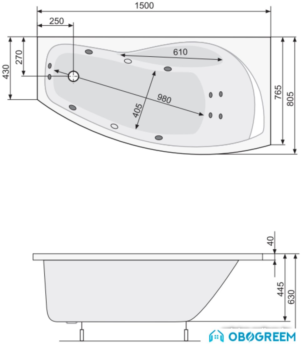 Ванна Poolspa Nicole 150x80 L Smart 2+ PHAOC10ST2C1960