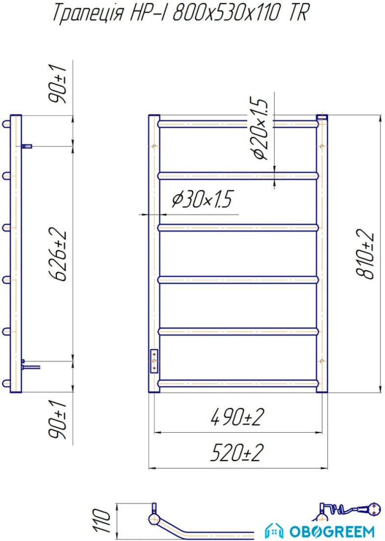 Полотенцесушитель Марио Трапеция HP-I 80x53 TR (правый)