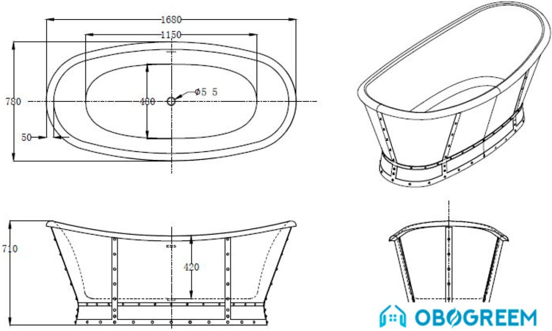 Ванна BelBagno BB33-CF36 168х78