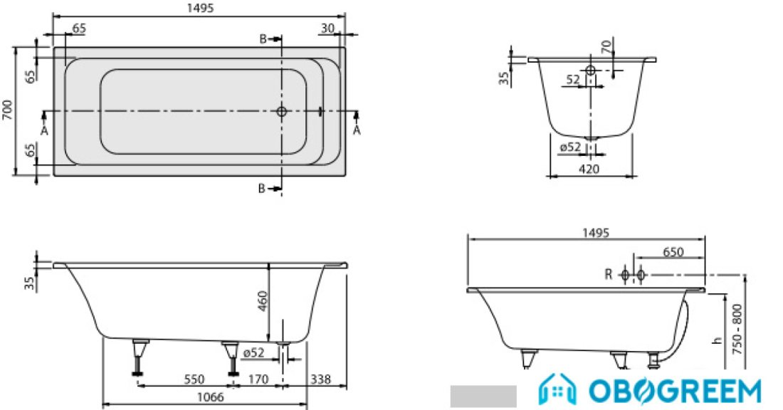 Ванна Villeroy & Boch Architectura 150x70 [UBA157ARA2V-01]