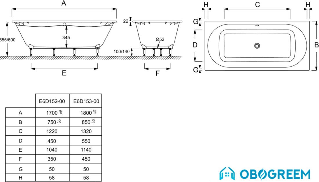 Ванна Jacob Delafon Odeon Rive Gauche 180x85 E6D153-00