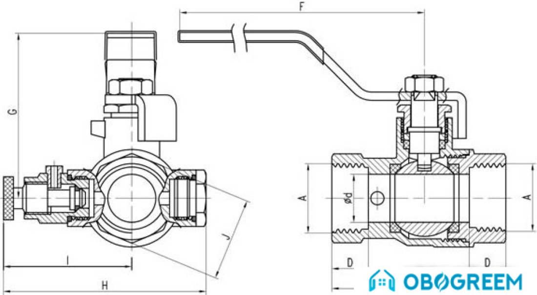 Запорная арматура Ferro Шаровой кран со спускным патрубком 1/2"