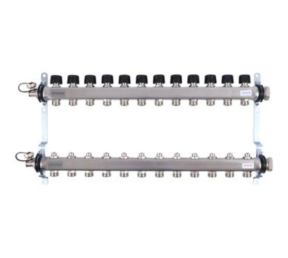 Uponor Smart S коллектор с клапанами стальной, выходы 12X3/4" евроконус