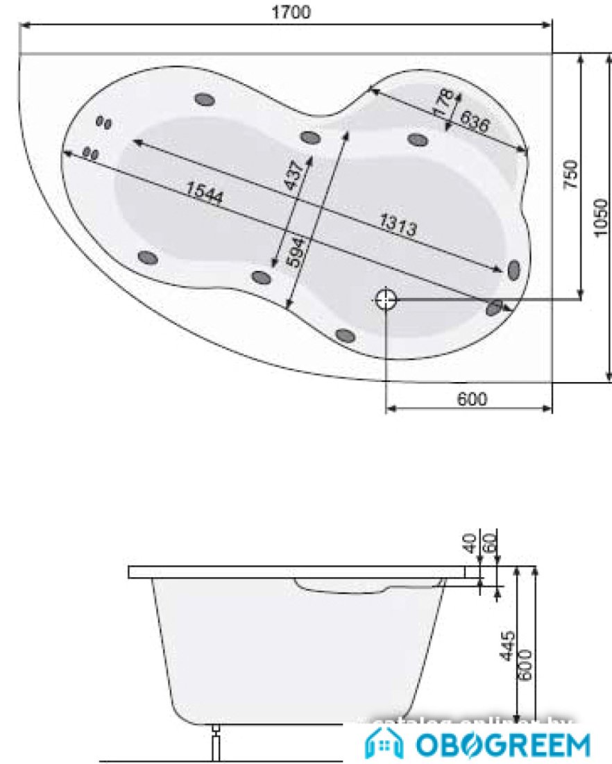 Ванна Poolspa Mistral 170x105 R