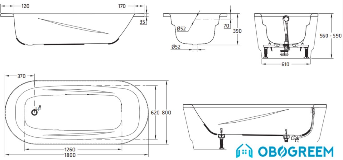 Ванна BLB Universal Anatomica Oval with panelling 180x80