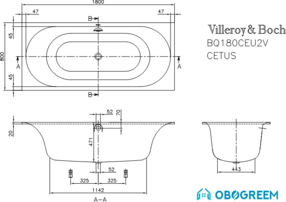 Ванна Villeroy & Boch Cetus 180x80 UBQ180CEU2V-96