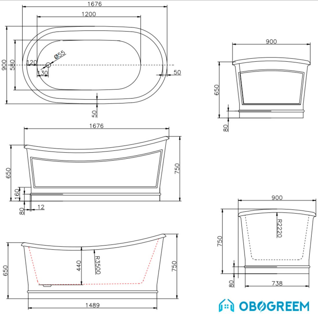 Ванна BelBagno BB32-MATT 168х90