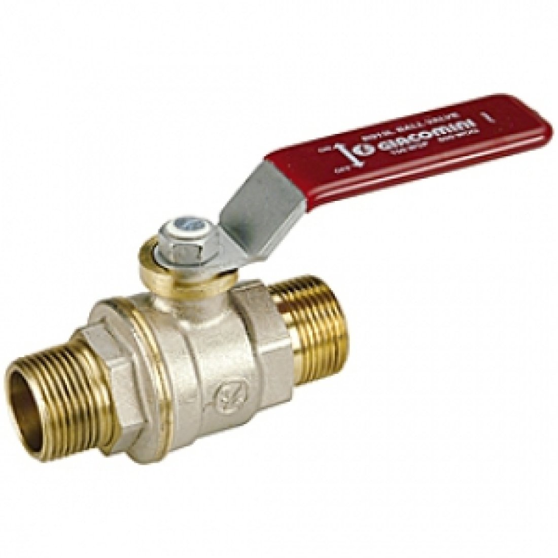 Кран шаровой полнопроходной Giacomini R913L - 1/2" (НР/НР, PN42, Tmax 185°С, ручка-рычаг красная)