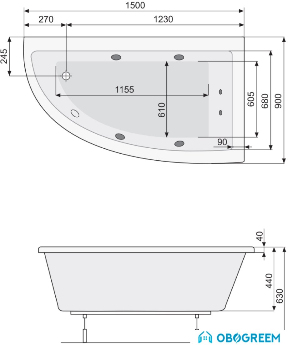 Ванна Poolspa Laura 150x90 L Smart 1 PHANW10ST1C0000