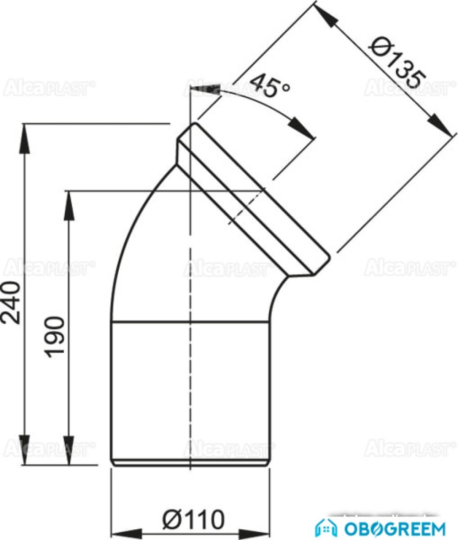 Фитинг Alcaplast Колено для унитаза 45 гр. A90-45