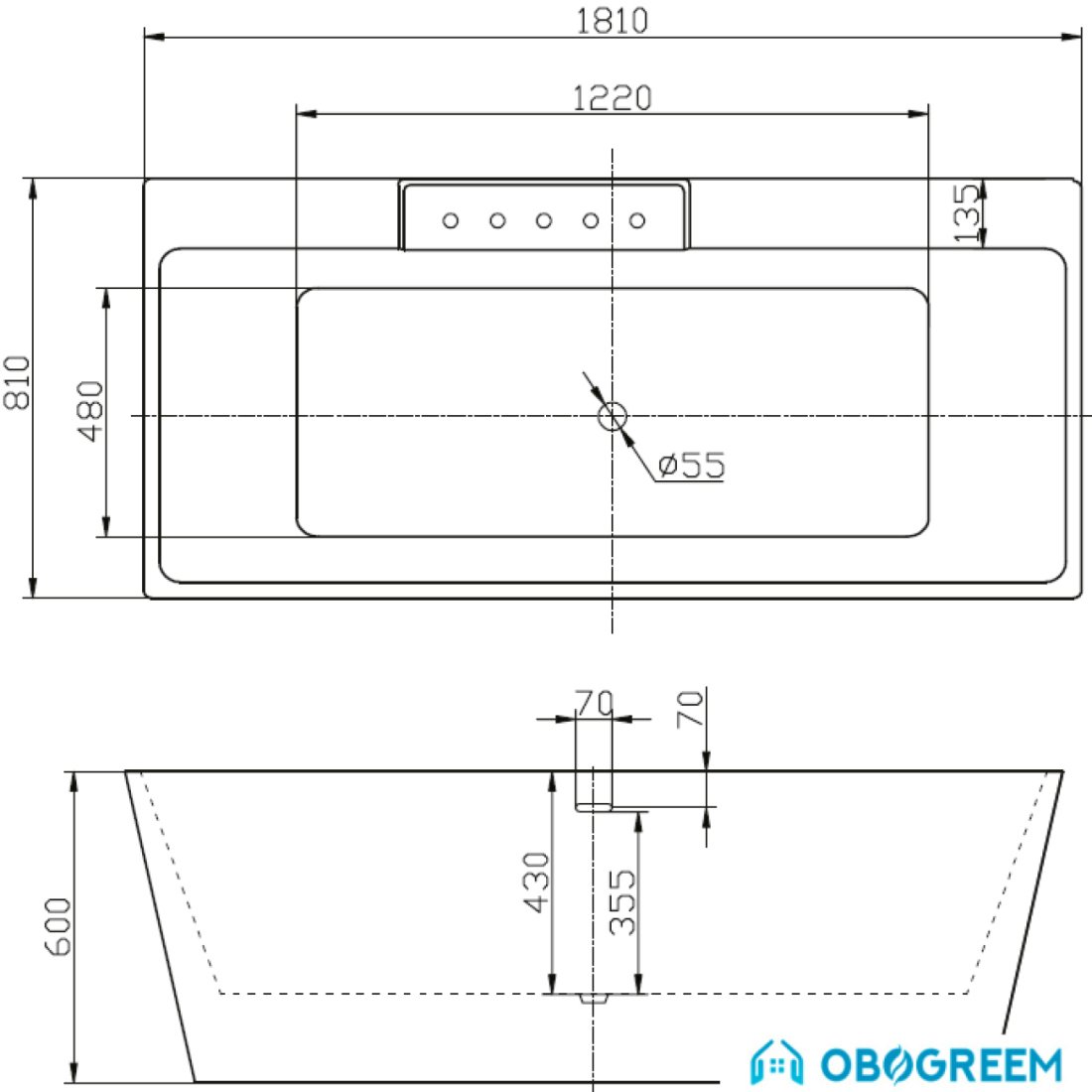 Ванна BelBagno BB19-NERO/BIA 181x81