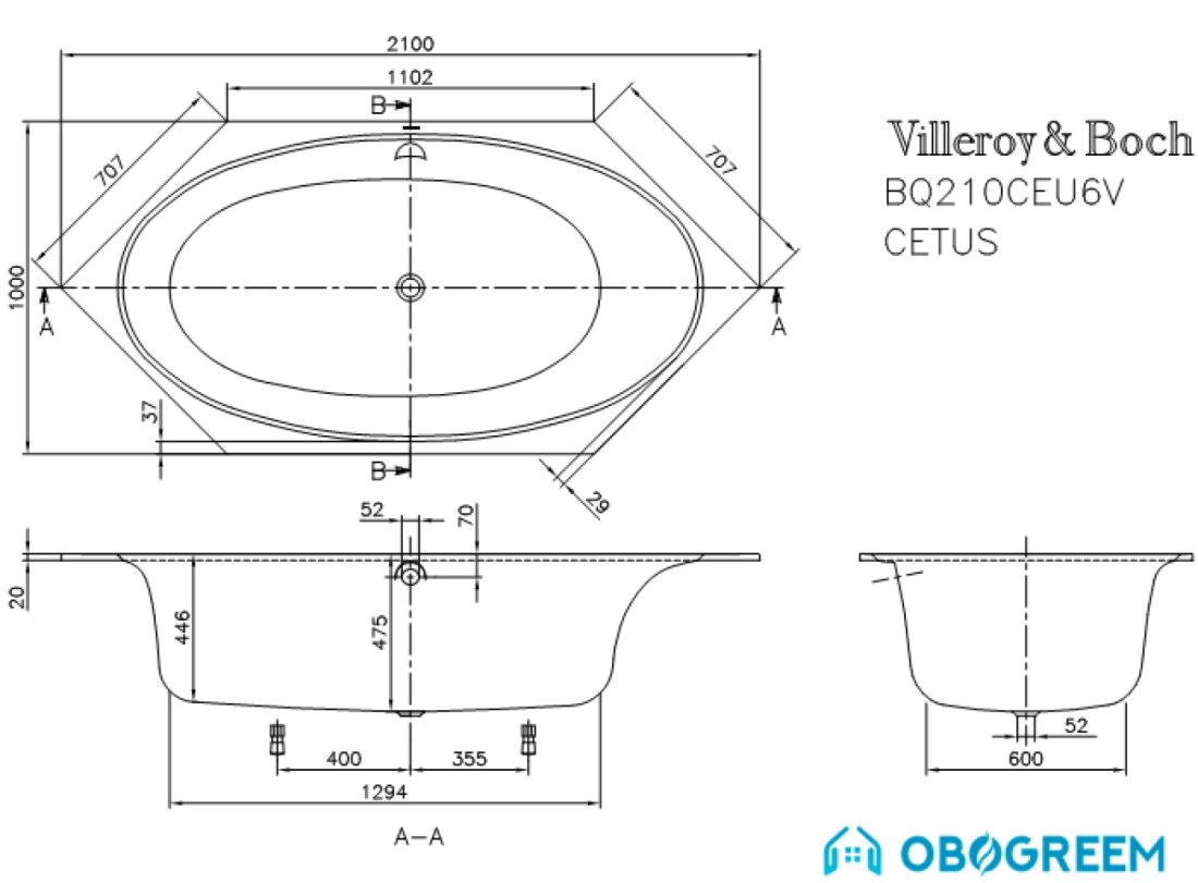 Ванна Villeroy & Boch Cetus (BQ210CEU6V) 210x100