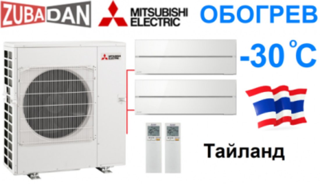 Тепловой насос Mitsubishi Electric MXZ-2E53VAHZ + 2 внутренних блока типа Premium LN (25+25) (перламутровый белый, серый, серебряный)