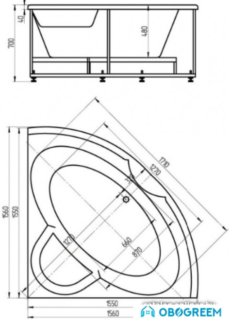 Ванна Aquatek Поларис 2 155x155 (с каркасом и экраном)