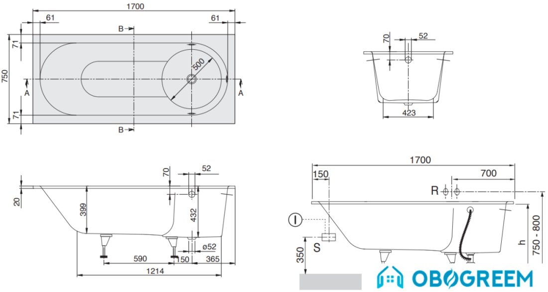 Ванна Villeroy & Boch Libra 170x75 UBQ170LIB2V-01