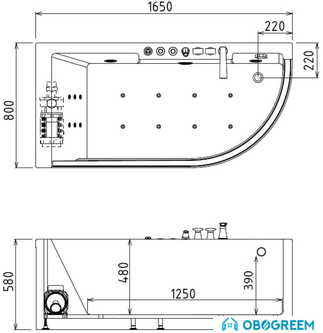 Ванна Gemy G9227 E L 165x80
