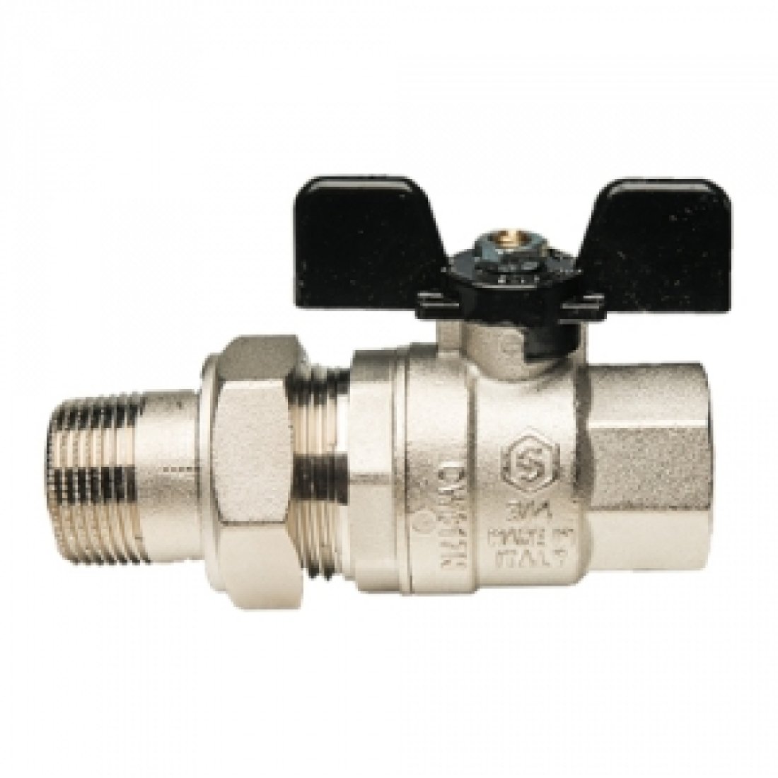 Кран шаровой полнопроходной STOUT - 3/4" (ВР/НГ, PN40, Tmax 150°С, ручка-бабочка черная, PTFE)