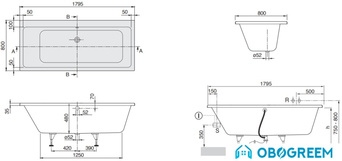 Ванна Villeroy & Boch Subway 180x80 UBA180SUB2V-01