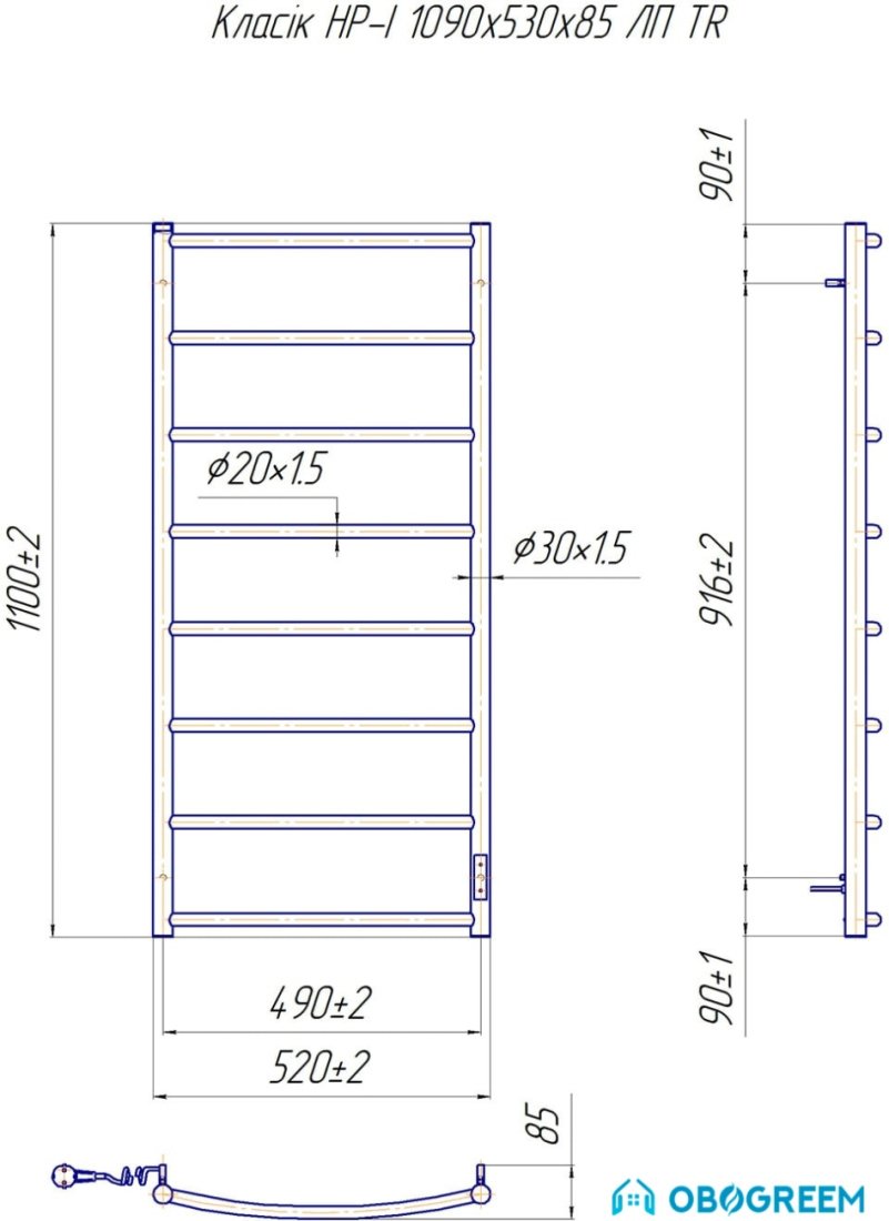 Полотенцесушитель Марио Классик HP-I 109x53 TR (правый)