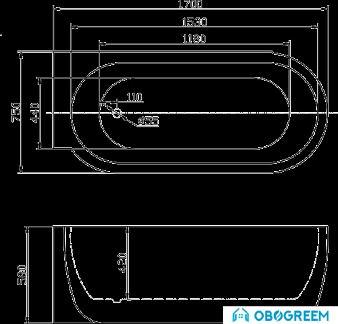Ванна BelBagno BB11-1700R 170x75