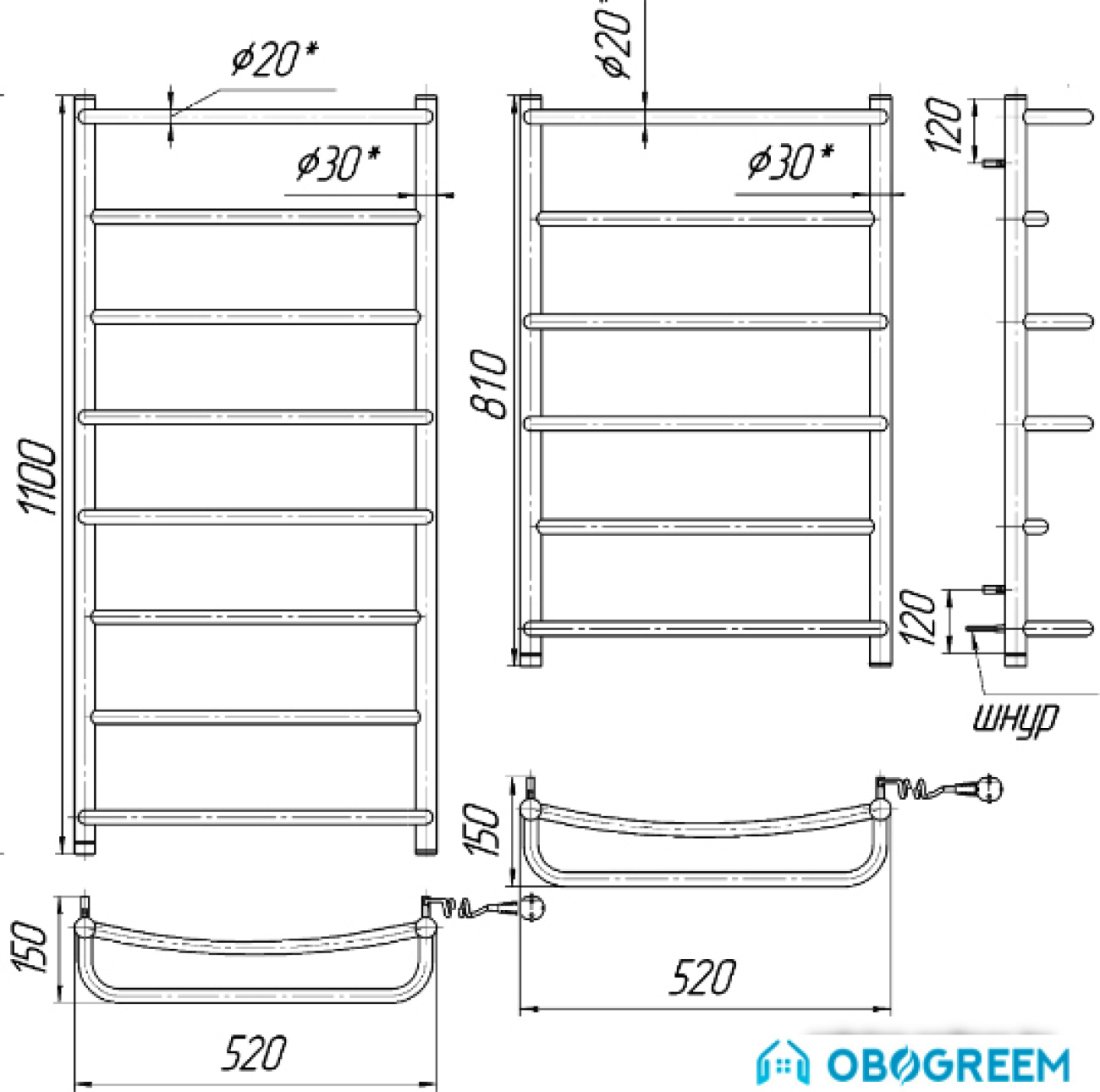 Полотенцесушитель Марио Люкс HP-I 110x52