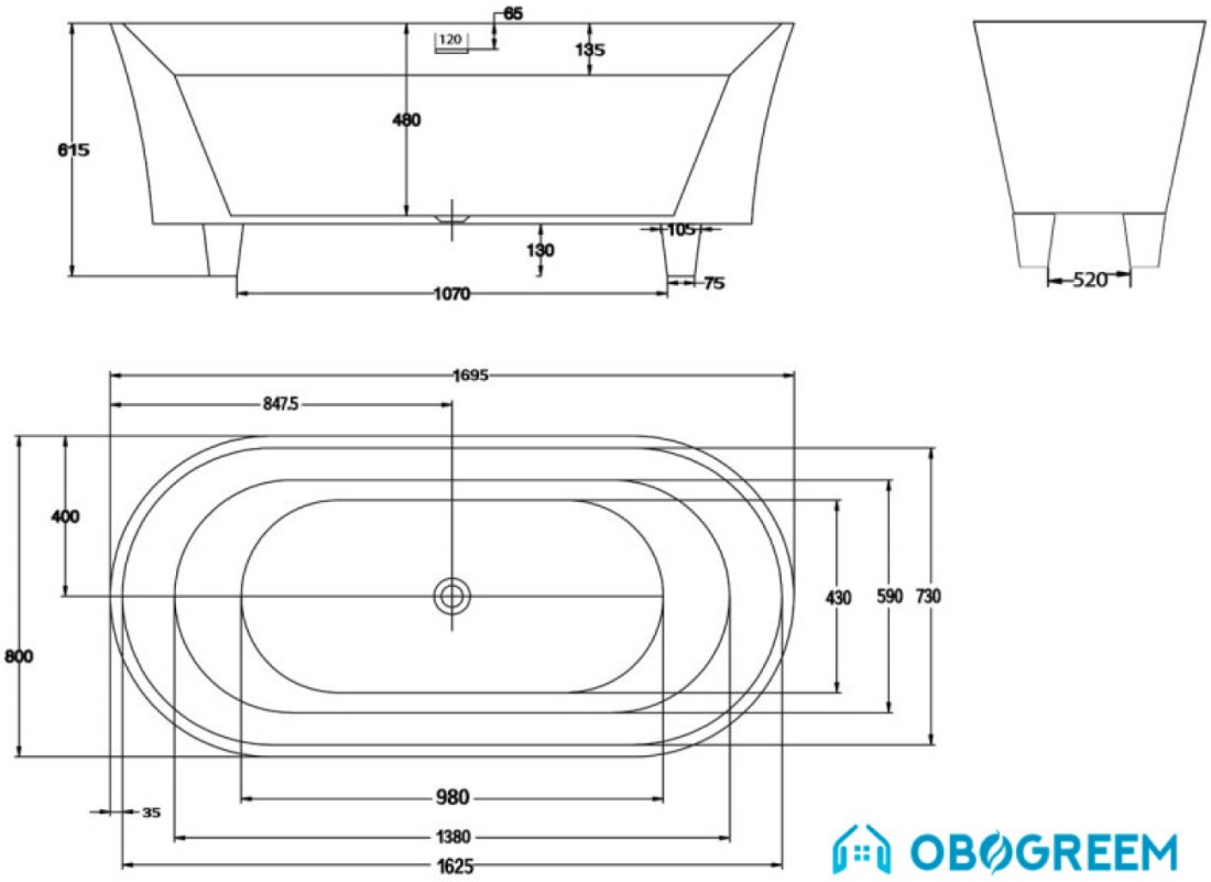 Ванна BelBagno BB40 170x80 Marine