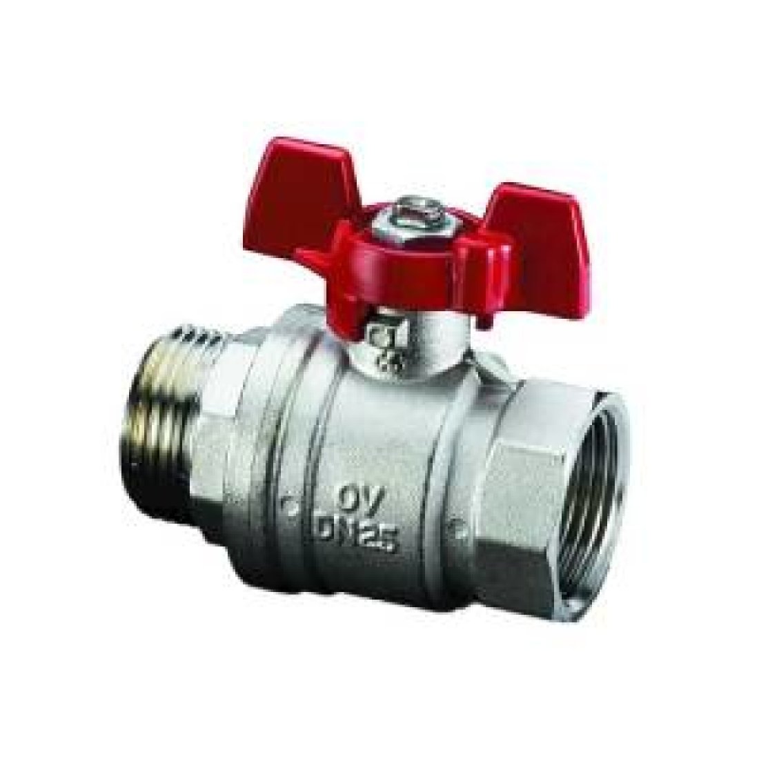 Кран шаровой полнопроходной Oventrop Optibal - 1"1/4 (НР/ВР, PN16, Tmax100°C, ручка-бабочка красная)