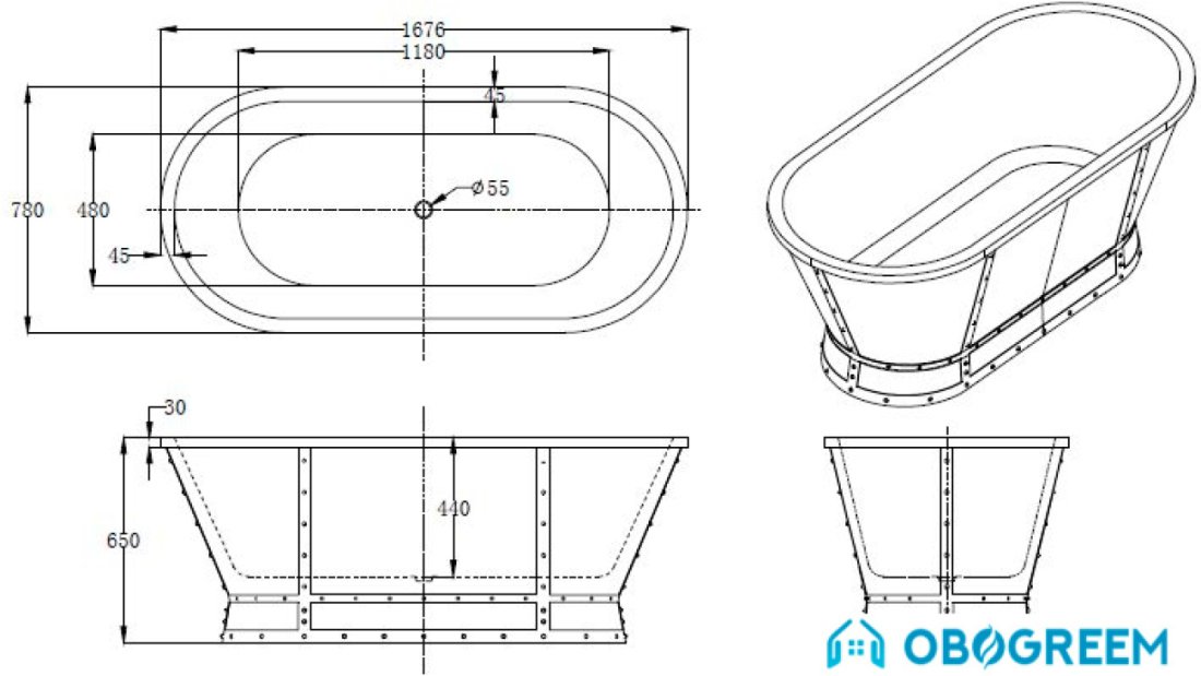 Ванна BelBagno BB35-CF36 168х78