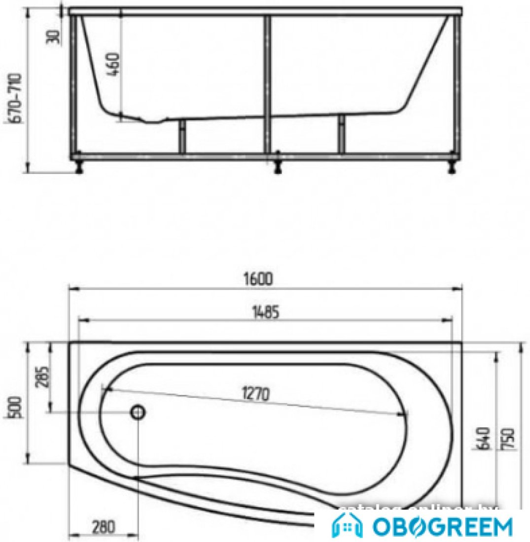 Ванна Aquatek Пандора 160x75 (с экраном, излив справа)