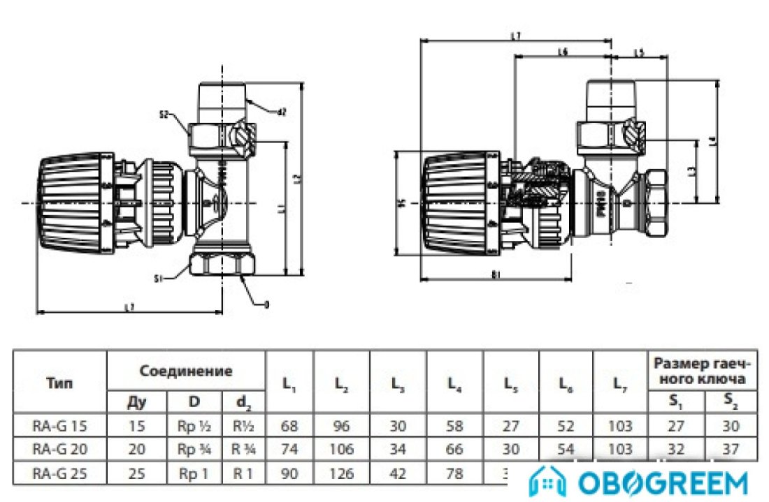 Фитинг Danfoss RA-G Термостатический клапан угловой Ду 20