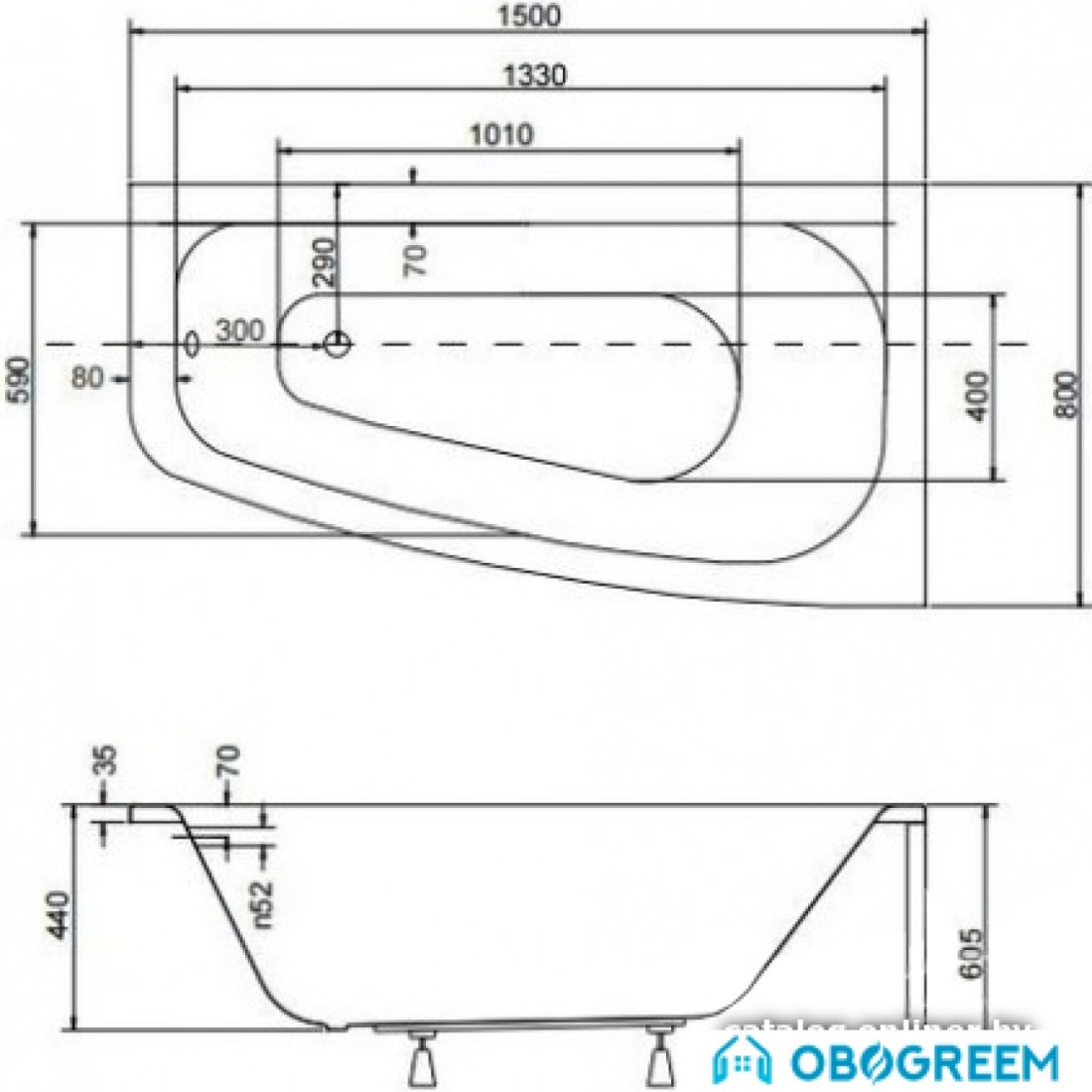 Ванна Besco Luna 150x80 L