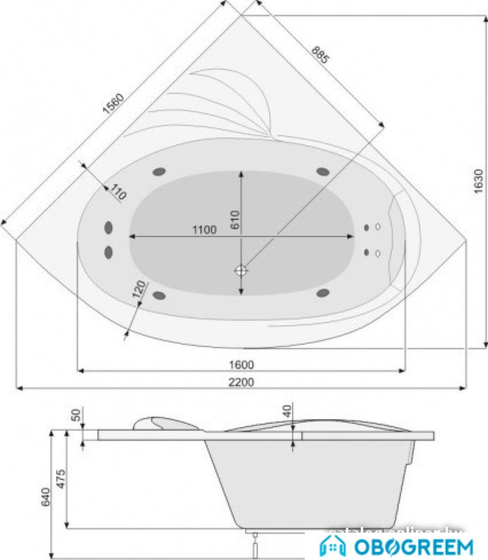 Ванна Poolspa Gracja 156 x 156