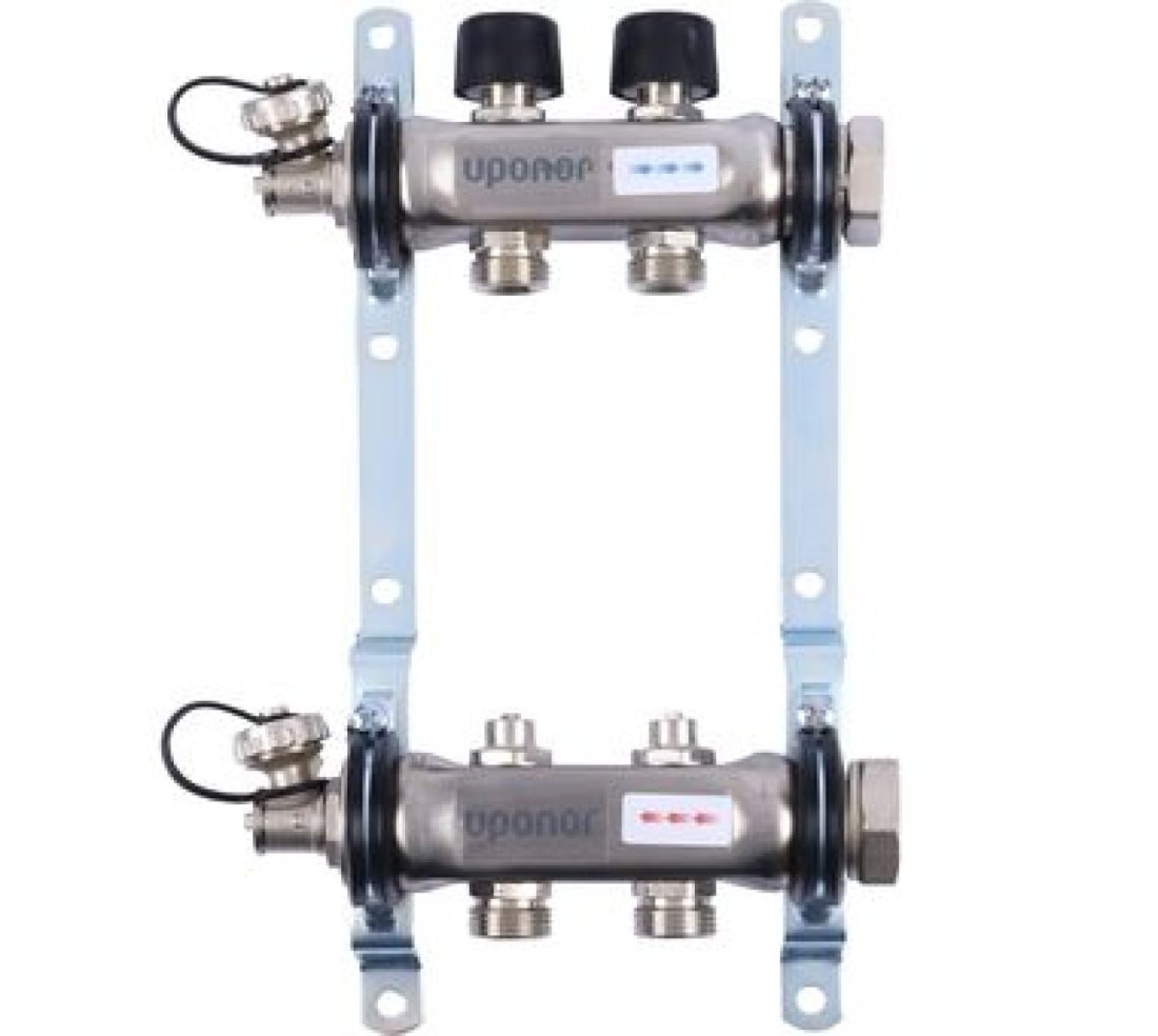 Uponor Smart S коллектор с клапанами стальной, выходы 2X3/4" евроконус