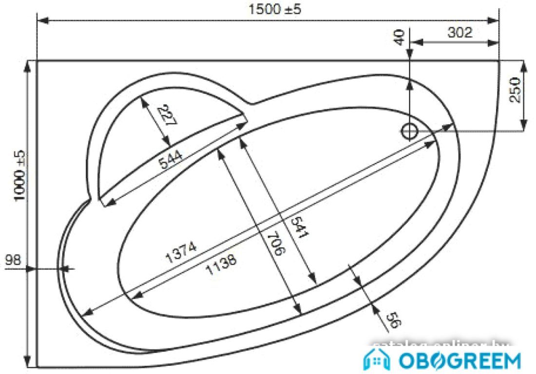 Ванна Jika Geneve 150x100 Standart (правый) [2.3550.1.000.670.1]
