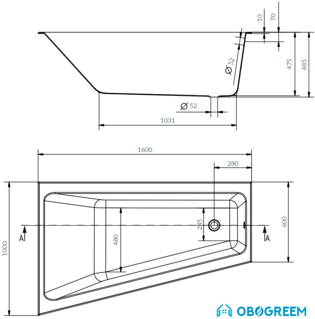 Ванна Cersanit Crea 160x100 L (с ножками) S301-232