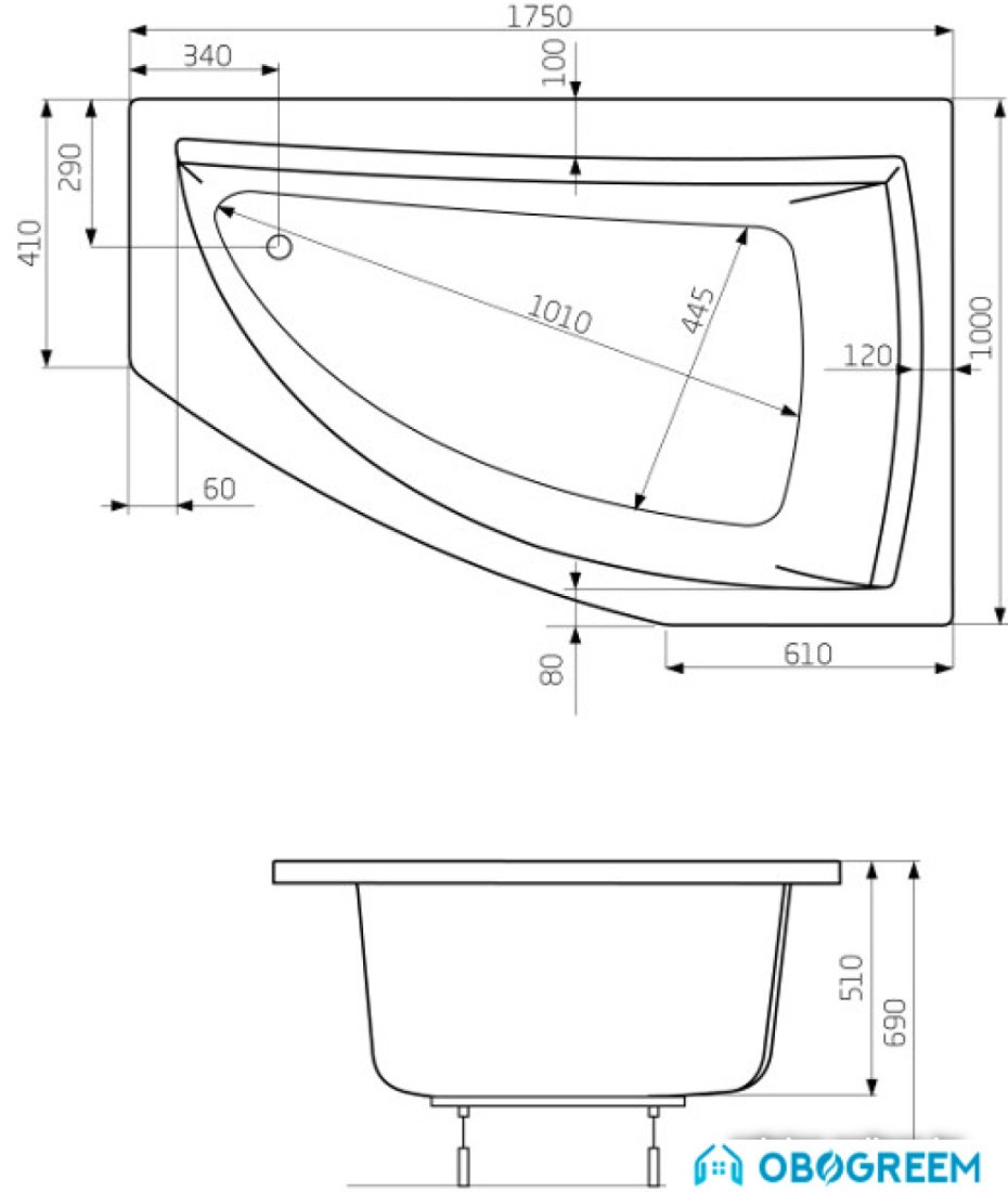 Ванна Poolspa Aquamarina 175x100 R