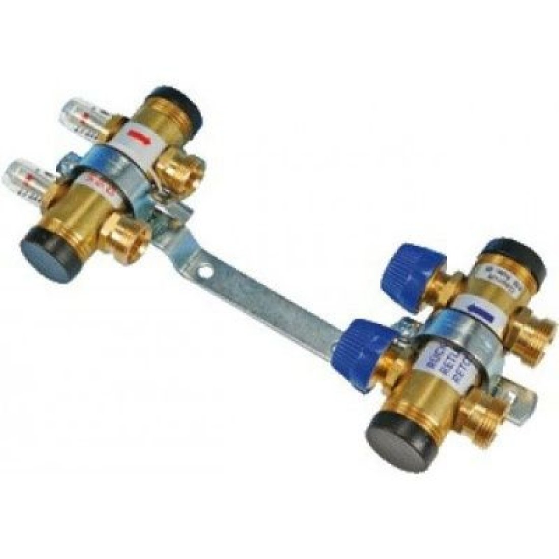 Коллектор Henco UFH 060504-MD 1"х3/4" 4 вых., с вентилями,  с расходомерами, латунь, (компл)