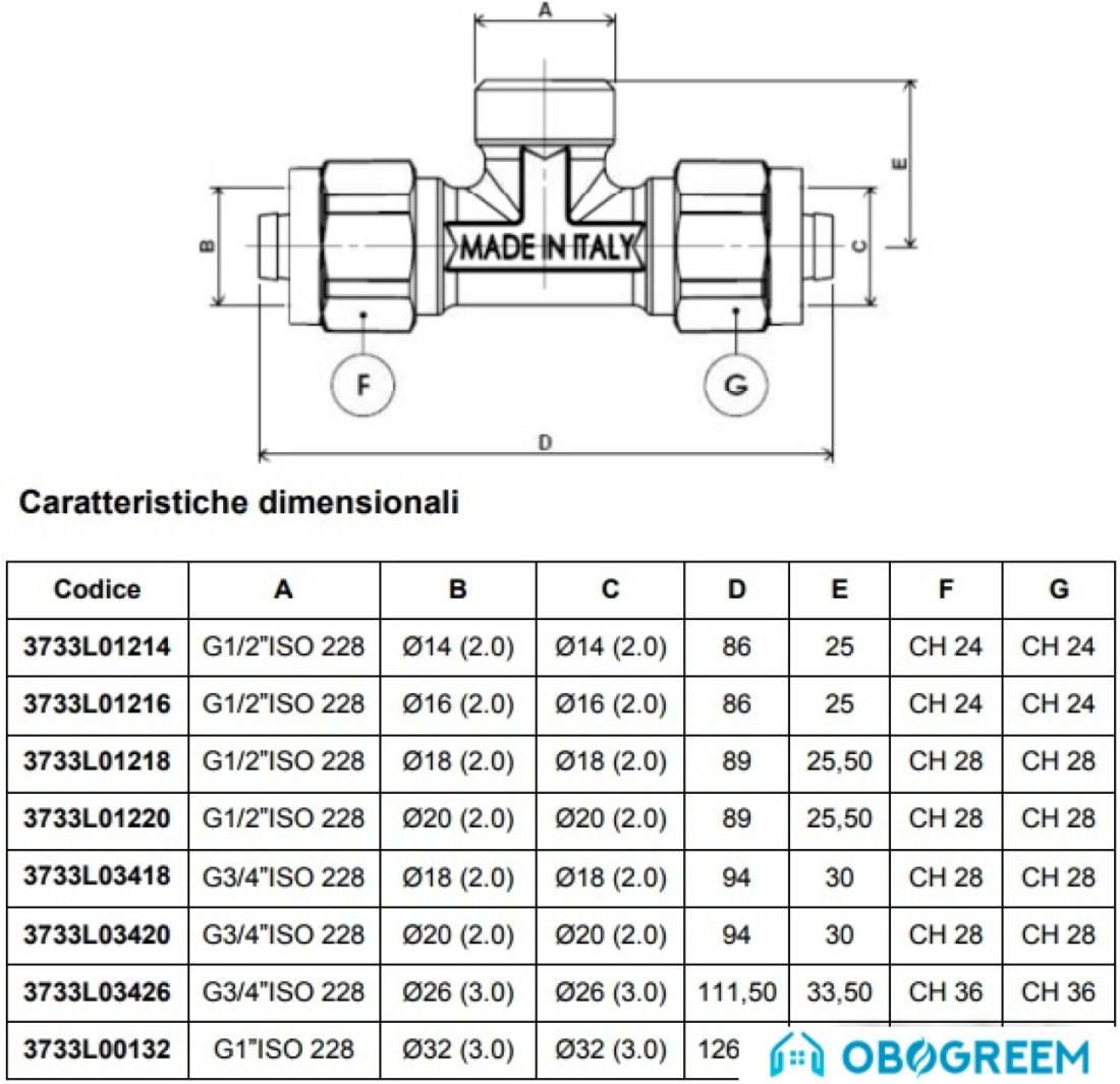 Фитинг APE Тройник проходной 20x1/2" внеш. x20 [3733L01220]