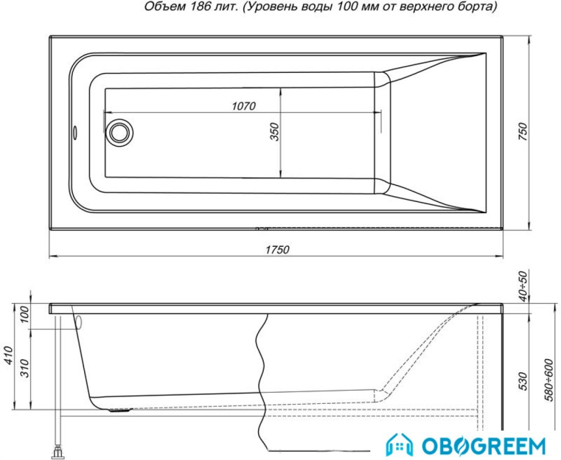 Ванна Aquanet Bright 175x75 (с каркасом и экраном)