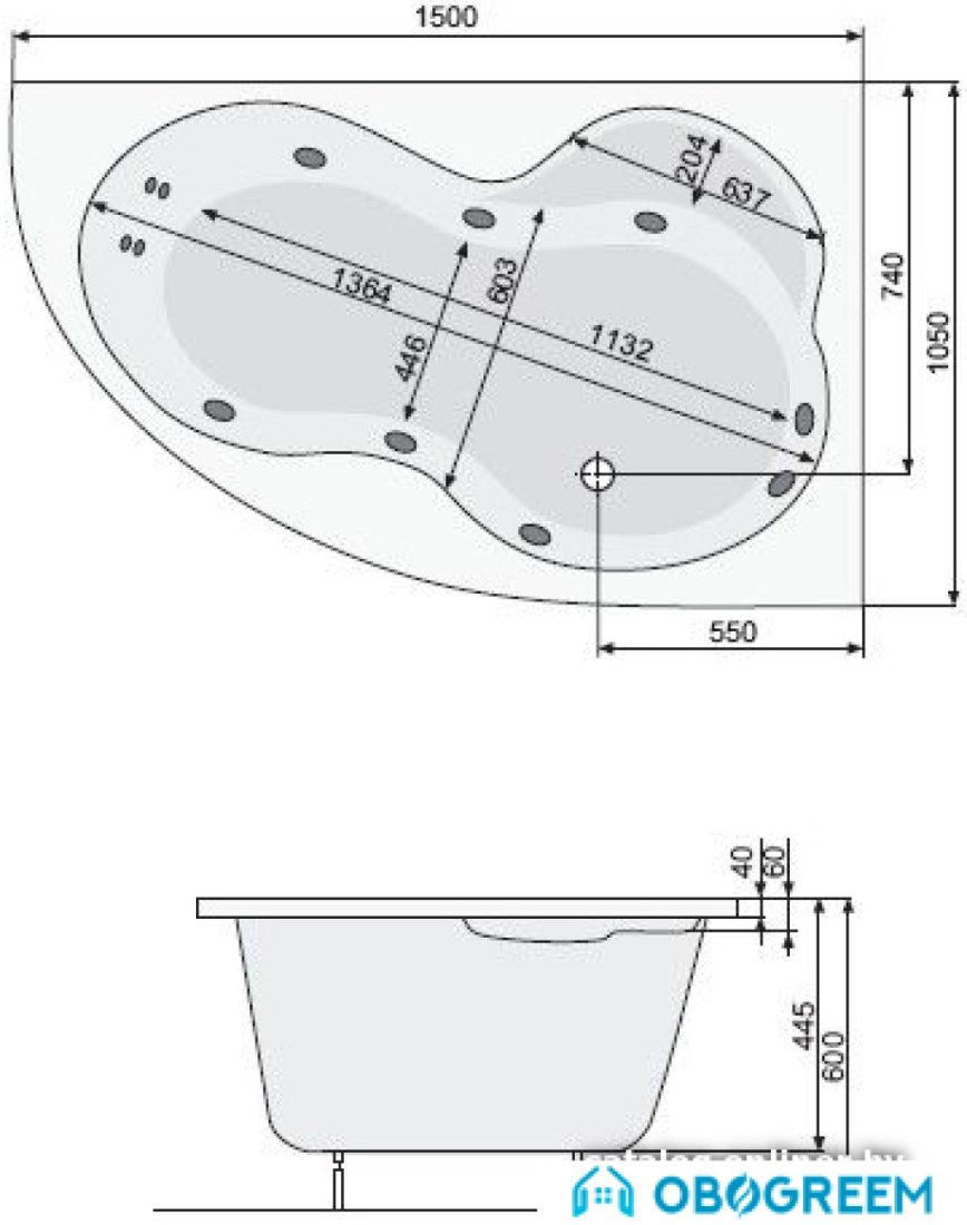 Ванна Poolspa Mistral 160x105 R Economy 1 PHA6F10SO1C0000