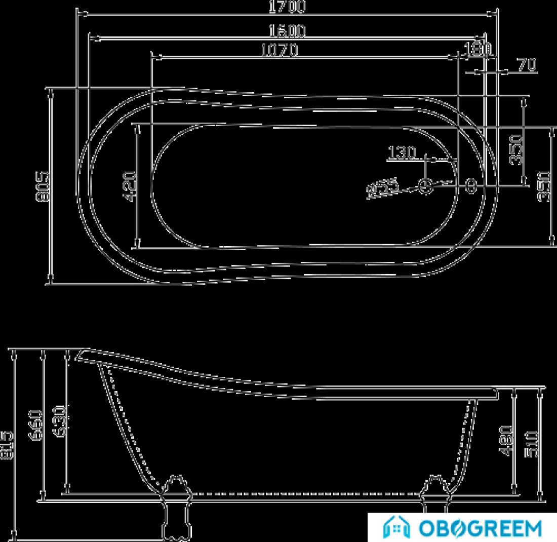 Ванна BelBagno BB04-ROS 170x80.5