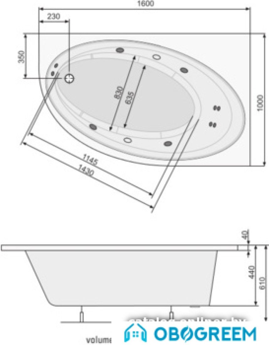 Ванна Poolspa Orbita 160x100 R Smart 2+ PHAO910ST2C1960