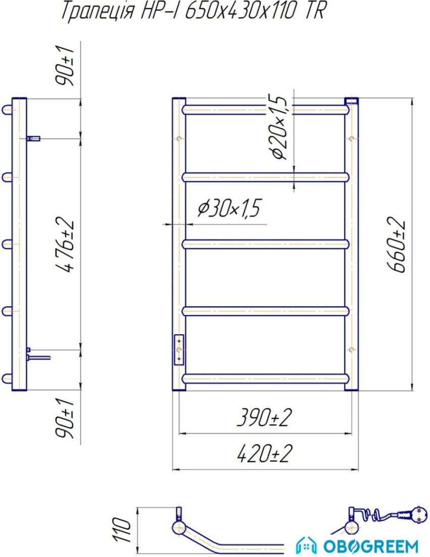 Полотенцесушитель Марио Трапеция HP-I 65x43 TR (правый)