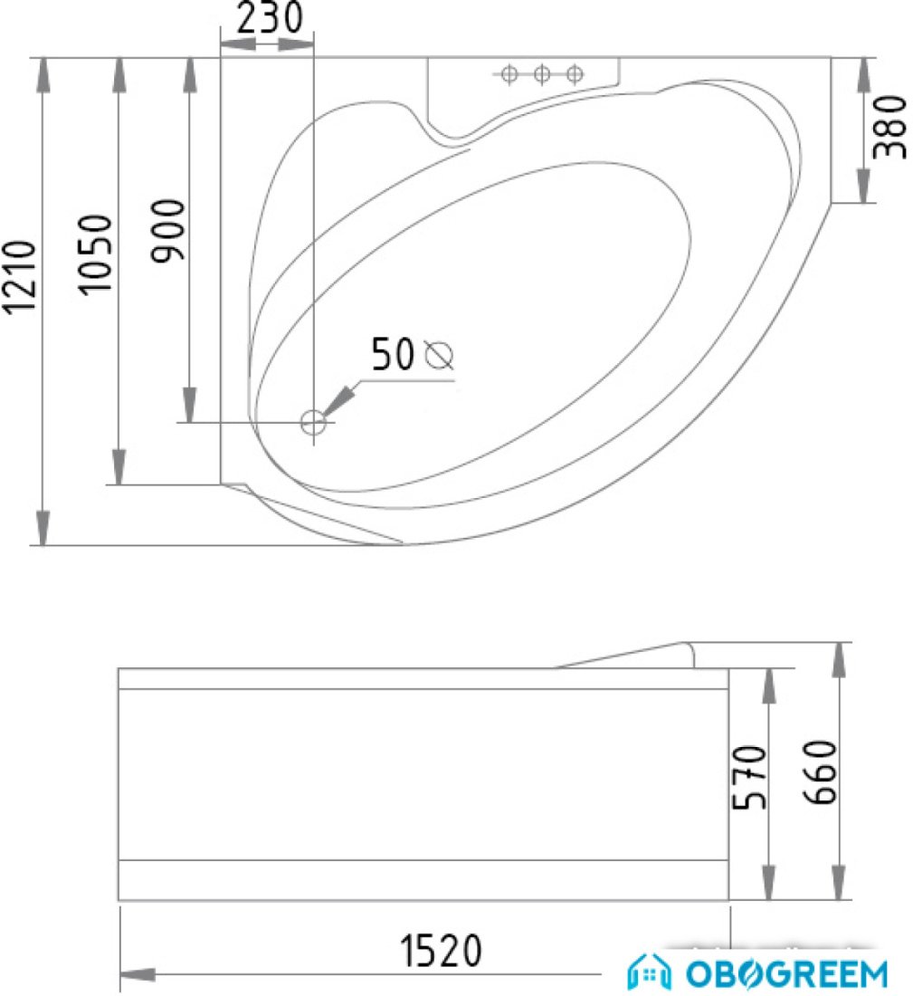 Ванна Gemy G9003 B R 152x121