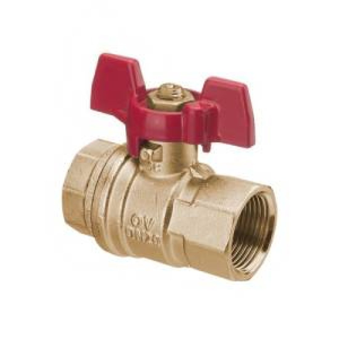 Кран шаровой полнопроходный Oventrop EZB - 1/2" (ВР/ВР, PN30, Tmax 120°C, ручка-бабочка красная)