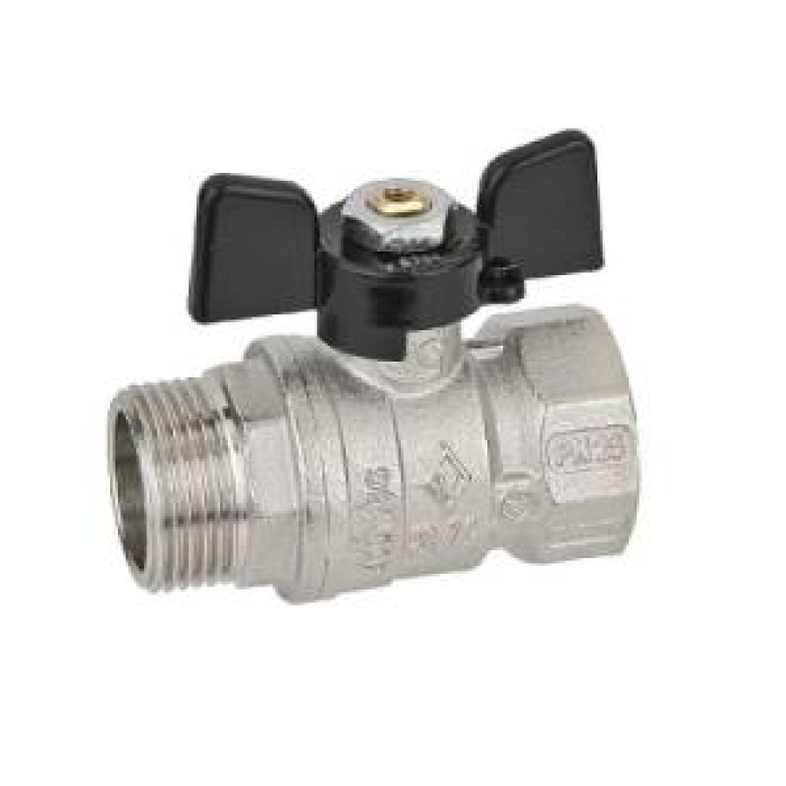 Кран шаровой Bugatti Arizona 607 - 1/2" (НР/ВР, PN40, Tmax 120°С, ручка-бабочка черная)