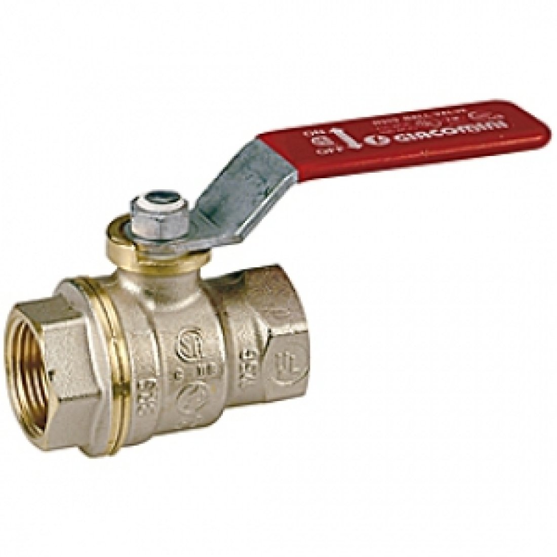 Кран шаровой полнопроходной Giacomini R910 - 1/2" (ВР/ВР, PN42, Tmax 185°С, ручка-рычаг красная)