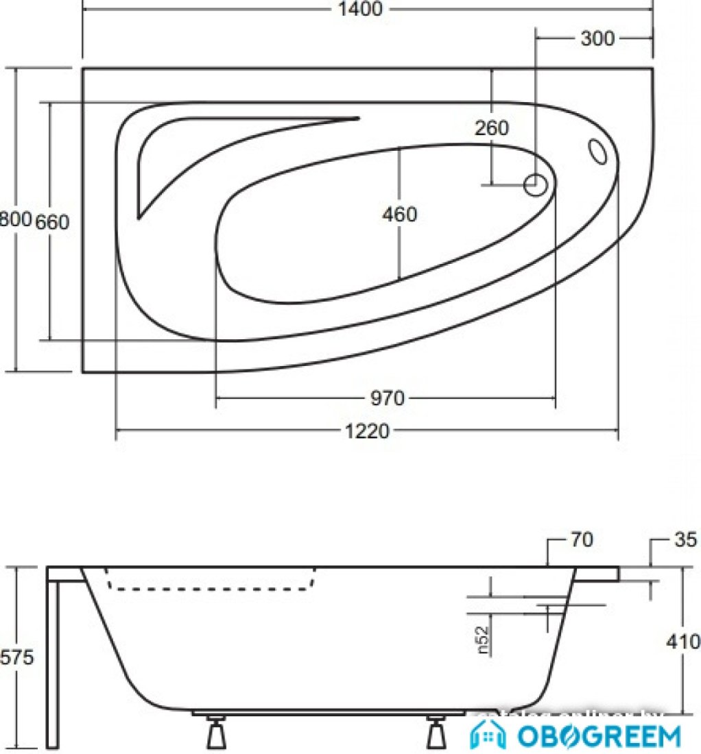 Ванна Besco Cornea 140x80 L