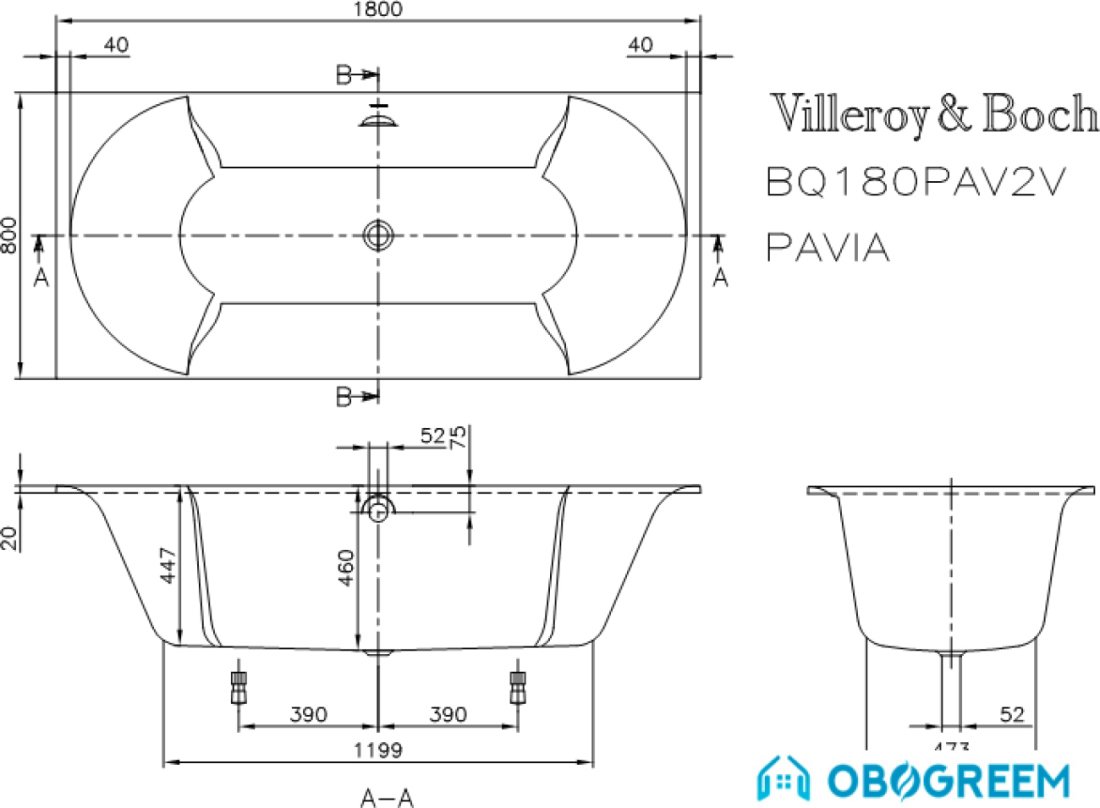 Ванна Villeroy & Boch Pavia (BQ180PAV2V) 180x80