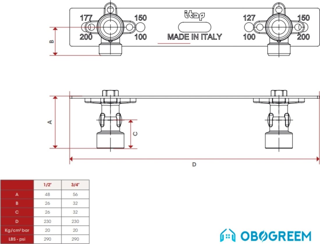 Запорная арматура ITAP Коллектор с расходомерами 907C 1"x3/4" (7 конт.)